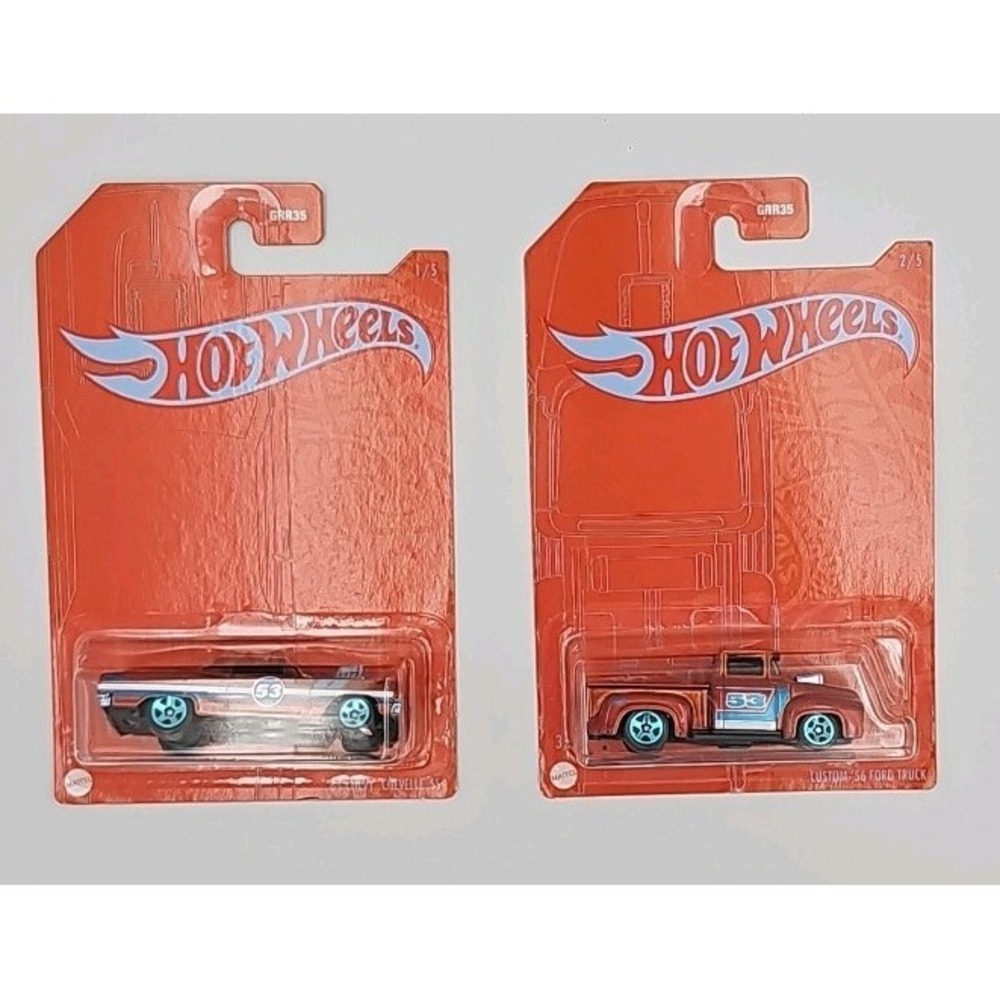 (2) 2021 Hot Wheels 53rd Ann. ‘64 CHEVY CHEVELLE SS #1/5 and '56 FORD Truck #2/5